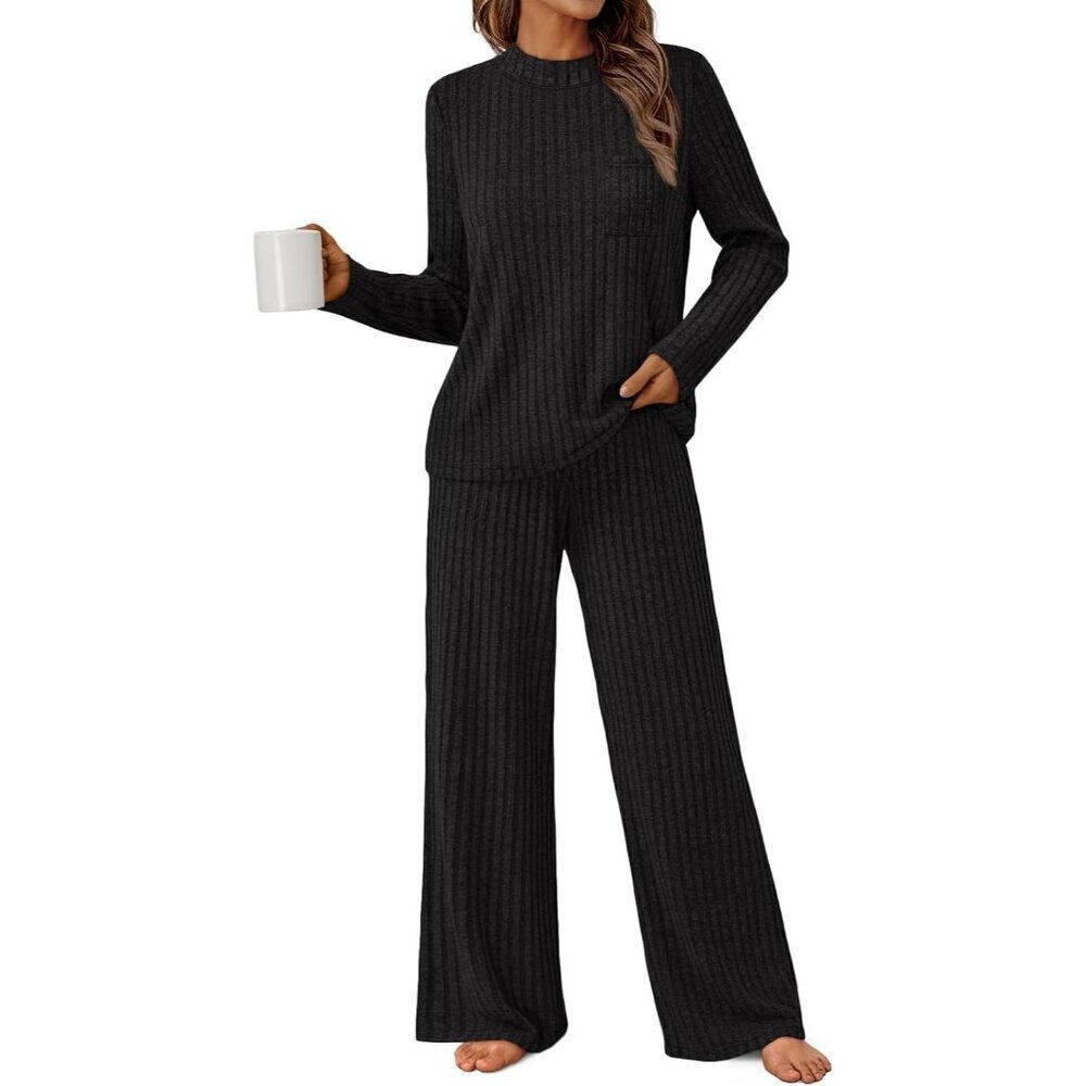 Womens 2 Piece Lounge Set Soft Ribbed Material Oversized Fit Cozy Winter